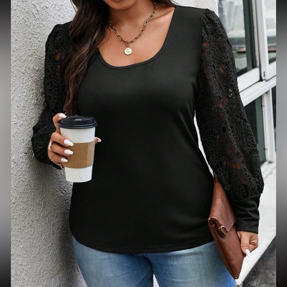 Boho plus size floral lace sleeve top - Picture 3 of 16